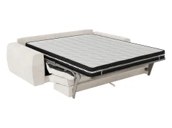 Sofá de 3 lugares conversível expresso em tecido chenille bege 140 cm colchão 16 cm VOMERA