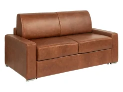 Sofá de 4 lugares conversível express em couro vintage caramelo 160 cm colchão 22 cm CALITO
