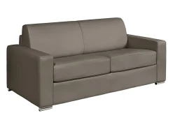 Sofá de 3 lugares conversível expresso em couro taupe. Cama 140 cm. Colchão 14 cm. CALITO