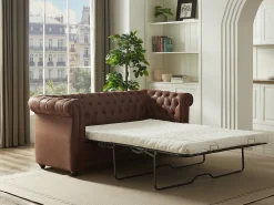 Sofá de 3 lugares convertível em microfibra aspeto couro envelhecido CHESTERFIELD