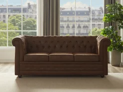 Sofá de 3 lugares convertível em microfibra aspeto couro envelhecido CHESTERFIELD