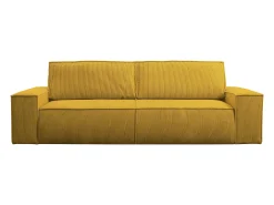 Sofá de 4 lugares convertível veludo canelado amarelo - AMELIA