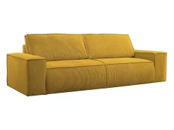 Sofá de 4 lugares convertível veludo canelado amarelo - AMELIA