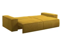 Sofá de 4 lugares convertível veludo canelado amarelo - AMELIA