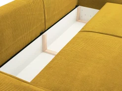 Sofá de 4 lugares convertível veludo canelado amarelo - AMELIA