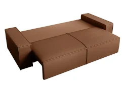 Sofá de 4 lugares convertível tecido efeito pele castanho AMELIA
