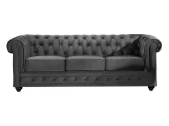 Sofá de 3 lugares e 2 cadeirões veludo antracite CHESTERFIELD