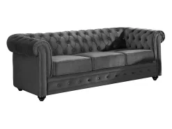 Sofá de 3 lugares e 2 cadeirões veludo antracite CHESTERFIELD