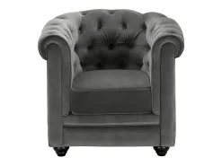 Sofá de 3 lugares e 2 cadeirões veludo antracite CHESTERFIELD