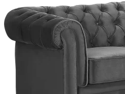 Sofá de 3 lugares e 2 cadeirões veludo antracite CHESTERFIELD