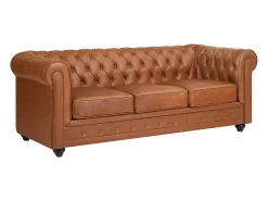 Sofá de 3 lugares e 2 lugares em pele de vaca cor camel - CHESTERFIELD