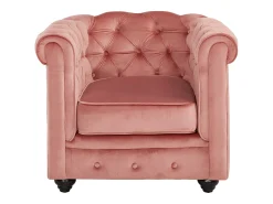 Sofá de 3 lugares e cadeirão Veludo rosa CHESTERFIELD