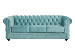 Sofá de 3 lugares e cadeirão Veludo azul CHESTERFIELD