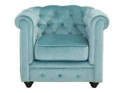 Sofá de 3 lugares e cadeirão Veludo azul CHESTERFIELD