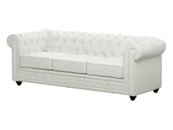 Sofá de 3 lugares e cadeirão em pele sintética Branco - CHESTERFIELD