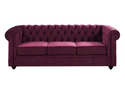 Sofá de 3 lugares e cadeirão em veludo roxo CHESTERFIELD