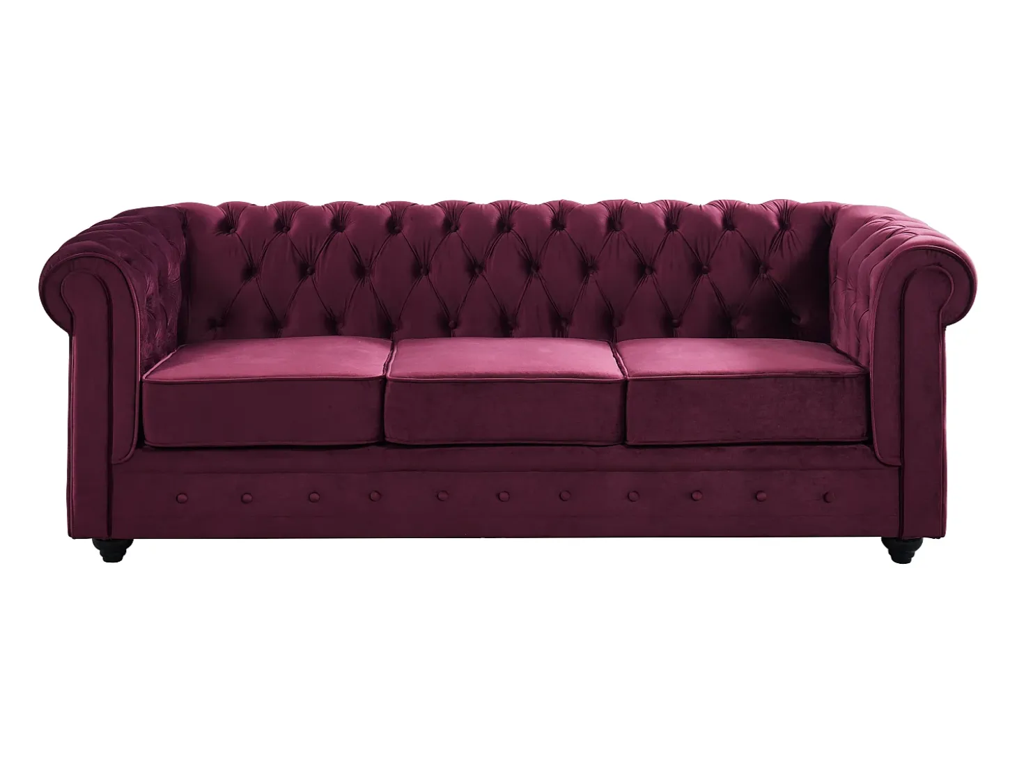 Sofá de 3 lugares e cadeirão em veludo roxo CHESTERFIELD