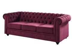 Sofá de 3 lugares e cadeirão em veludo roxo CHESTERFIELD