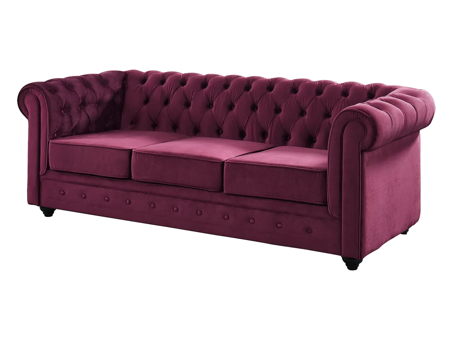 Sofá de 3 lugares e cadeirão em veludo roxo CHESTERFIELD