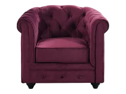 Sofá de 3 lugares e cadeirão em veludo roxo CHESTERFIELD