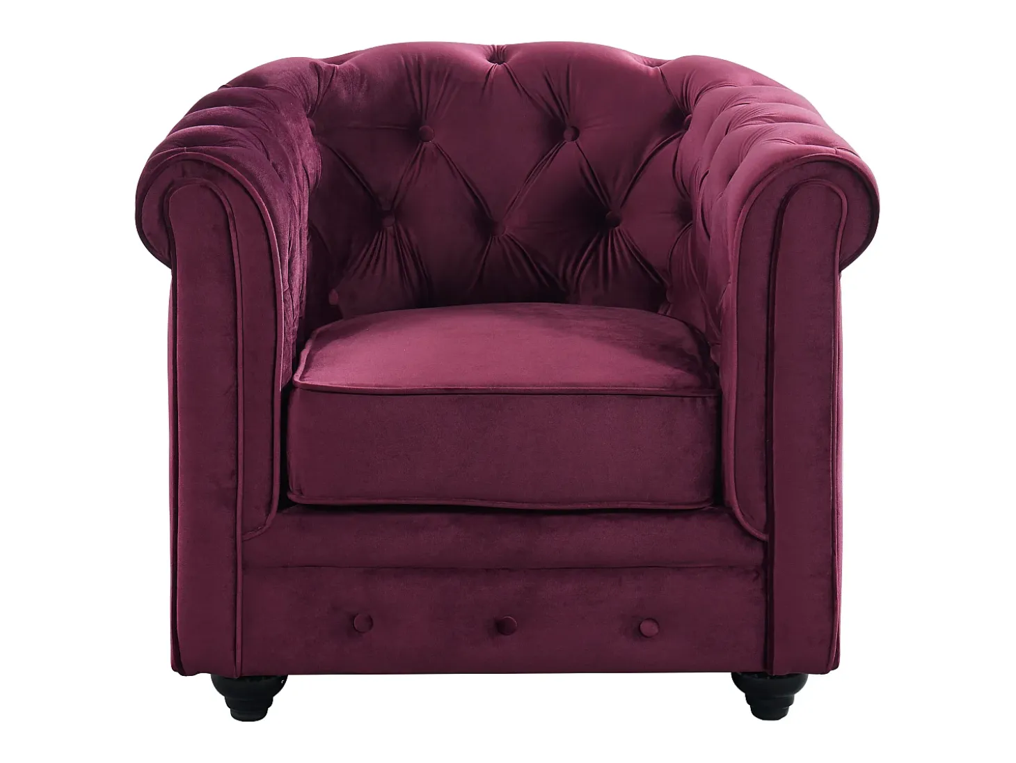 Sofá de 3 lugares e cadeirão em veludo roxo CHESTERFIELD