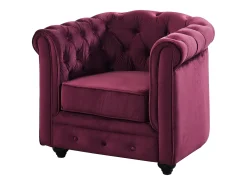 Sofá de 3 lugares e cadeirão em veludo roxo CHESTERFIELD