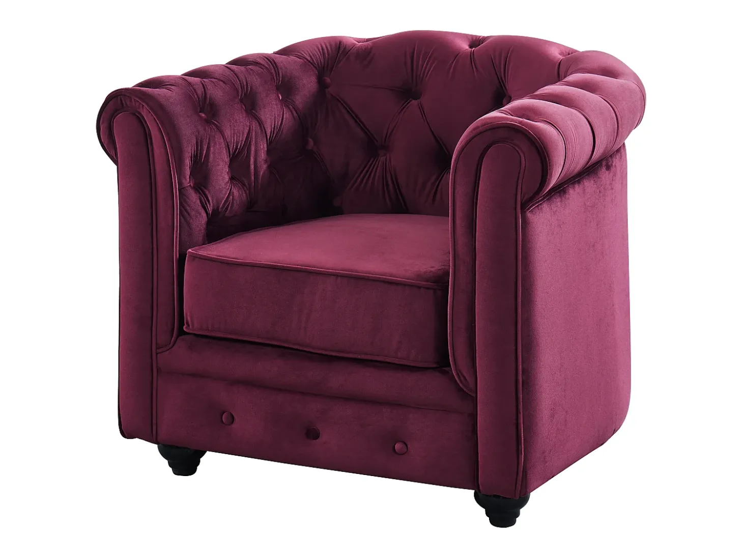 Sofá de 3 lugares e cadeirão em veludo roxo CHESTERFIELD