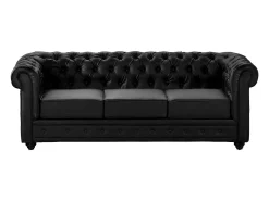 Sofá de 3 lugares e cadeirão em pele sintética Preto - CHESTERFIELD