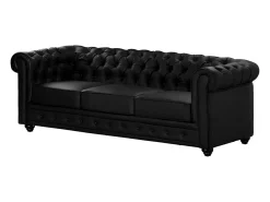 Sofá de 3 lugares e cadeirão em pele sintética Preto - CHESTERFIELD