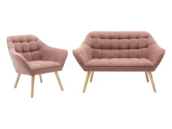 Sofá de 2 lugares e poltrona em tecido cor-de-rosa matizado estilo escandinavo CASERTA