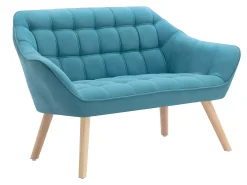 Sofá de 2 lugares e poltrona em tecido azul acolchoado. Estilo escandinavo. CASERTA