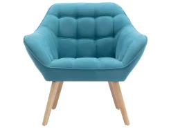 Sofá de 2 lugares e poltrona em tecido azul acolchoado. Estilo escandinavo. CASERTA