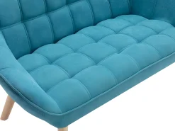 Sofá de 2 lugares e poltrona em tecido azul acolchoado. Estilo escandinavo. CASERTA