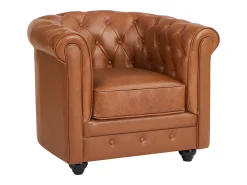 Sofá de 3 lugares e poltrona em pele de vaca cor camel - CHESTERFIELD