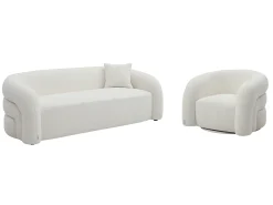 Sofá de 3 lugares e poltrona giratória em tecido bouclette branco LAPIOTA da Maison Céphy