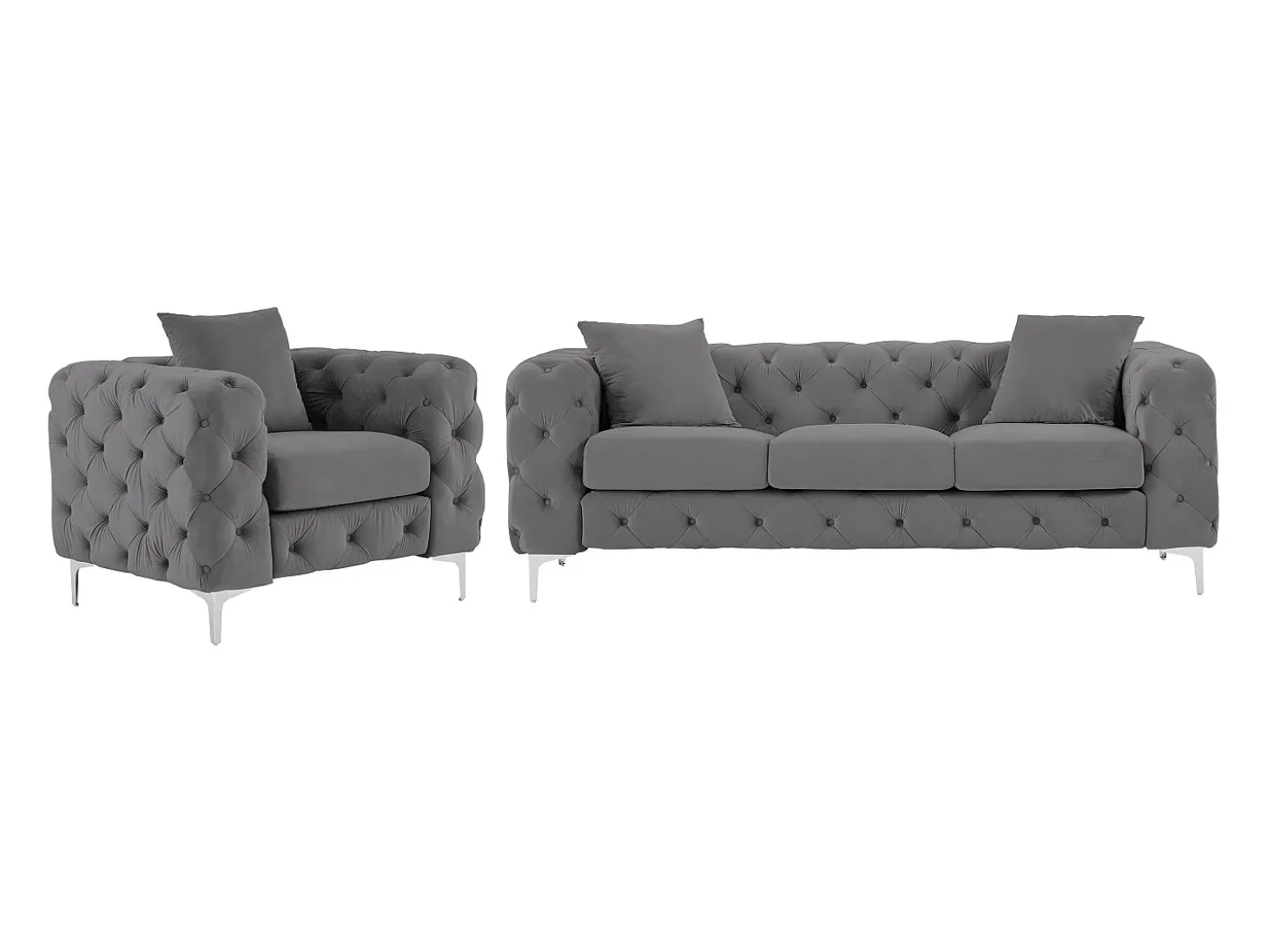 Sofá de 3 lugares e poltrona em veludo antracite e pés de metal EDWINA