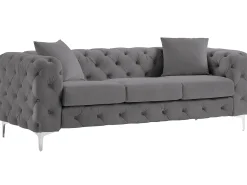 Sofá de 3 lugares e poltrona em veludo antracite e pés de metal EDWINA