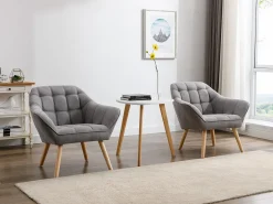 Sofá de 2 lugares e poltrona em tecido cinzento estilo escandinavo CASERTA