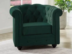 Sofá de 3 lugares e poltrona veludo verde CHESTERFIELD