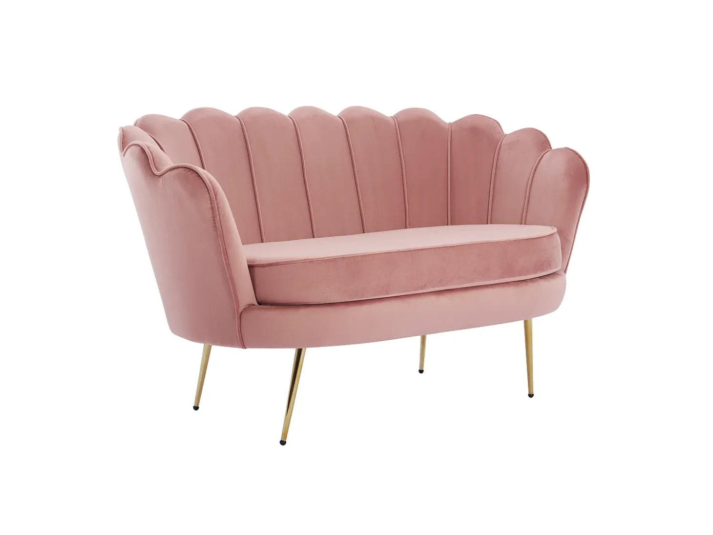 Sofá de 2 lugares e poltrona forma concha veludo cor-de-rosa DANDELION