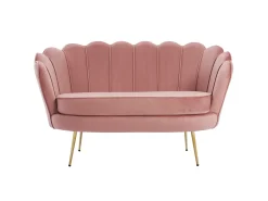 Sofá de 2 lugares e poltrona forma concha veludo cor-de-rosa DANDELION