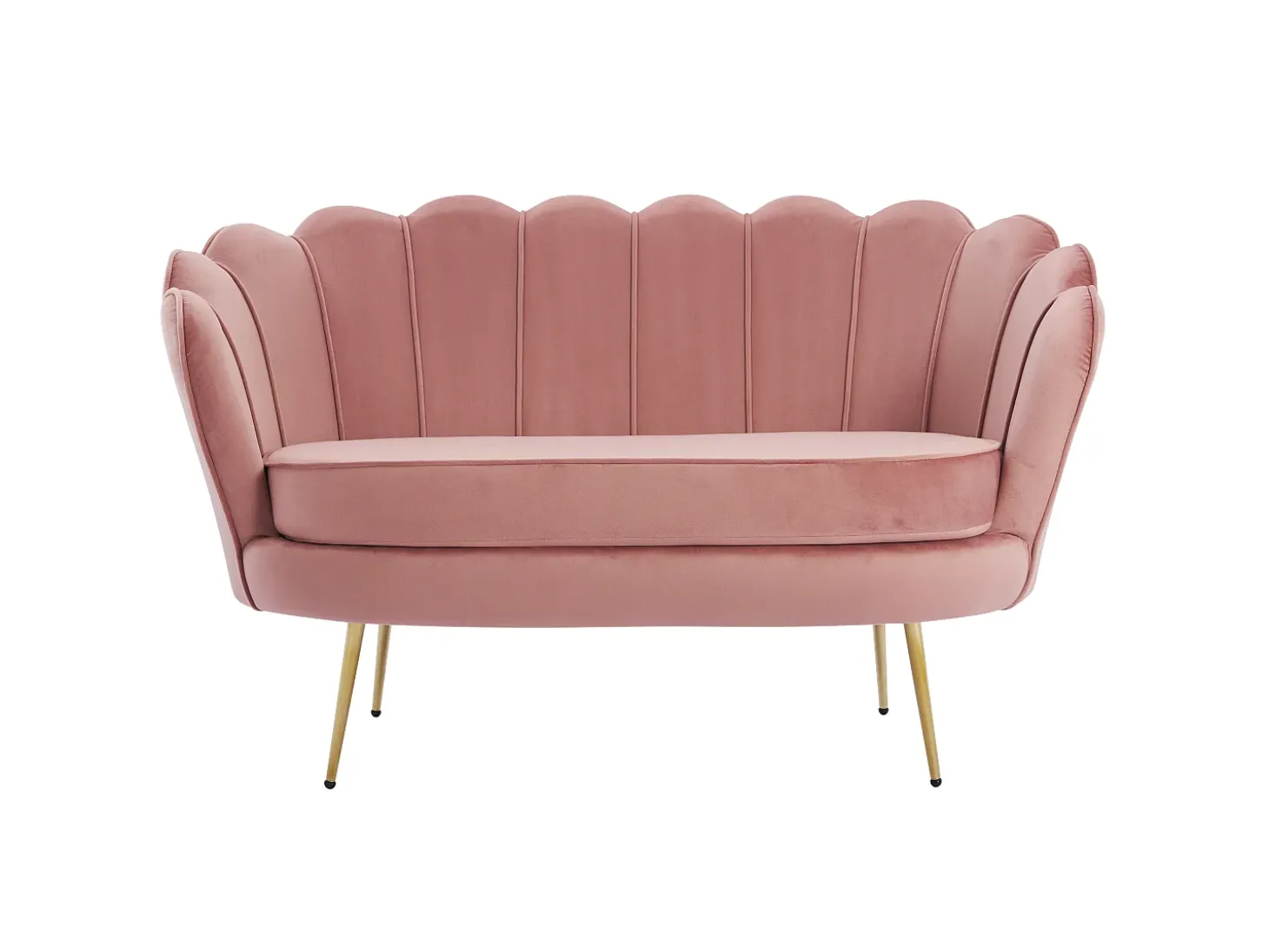 Sofá de 2 lugares e poltrona forma concha veludo cor-de-rosa DANDELION