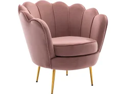 Sofá de 2 lugares e poltrona forma concha veludo cor-de-rosa DANDELION