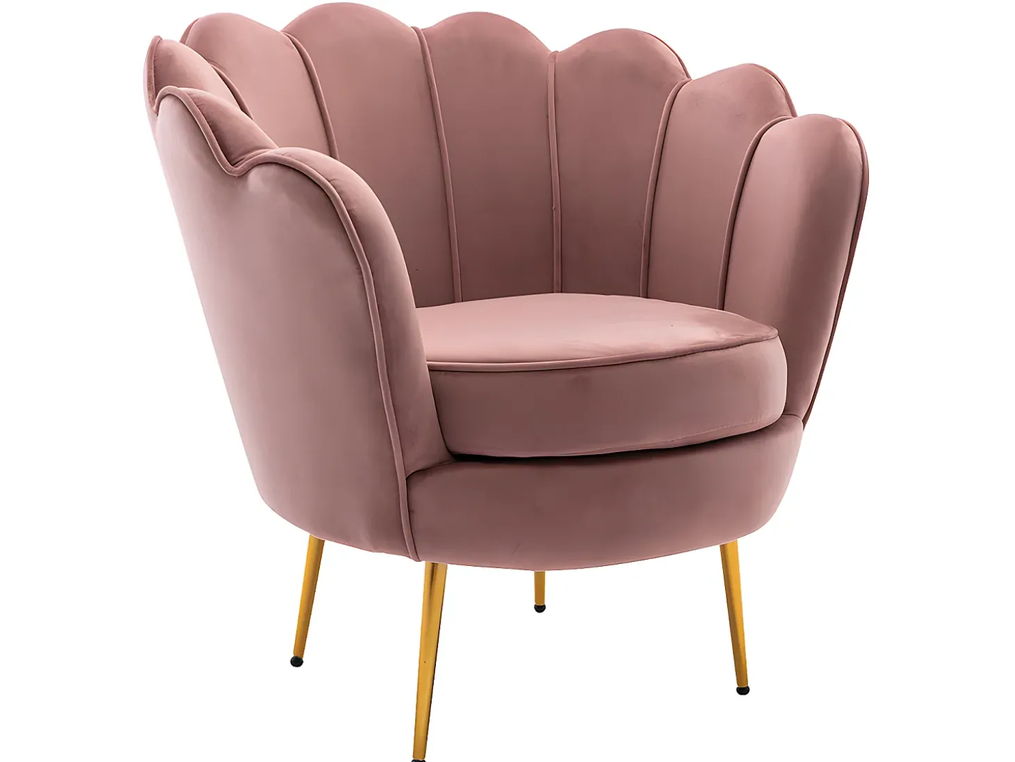 Sofá de 2 lugares e poltrona forma concha veludo cor-de-rosa DANDELION