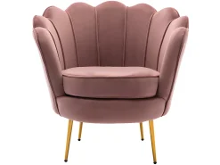 Sofá de 2 lugares e poltrona forma concha veludo cor-de-rosa DANDELION