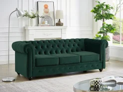 Sofá de 3 lugares e sofá de 2 lugares veludo verde CHESTERFIELD