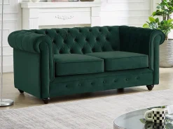 Sofá de 3 lugares e sofá de 2 lugares veludo verde CHESTERFIELD