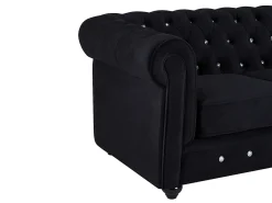 Sofá de 3 lugares e sofá de 2 lugares veludo preto com botões efeito cristal CHESTERFIELD