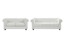 Sofá de 3 lugares e sofá de 2 lugares pele sintética branco CHESTERFIELD