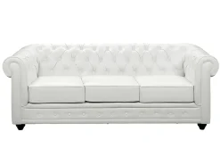 Sofá de 3 lugares e sofá de 2 lugares pele sintética branco CHESTERFIELD